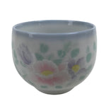 Japanese Porcelain Teacup Vtg Pink Purple Flowers Small Yunomi Sencha TC444