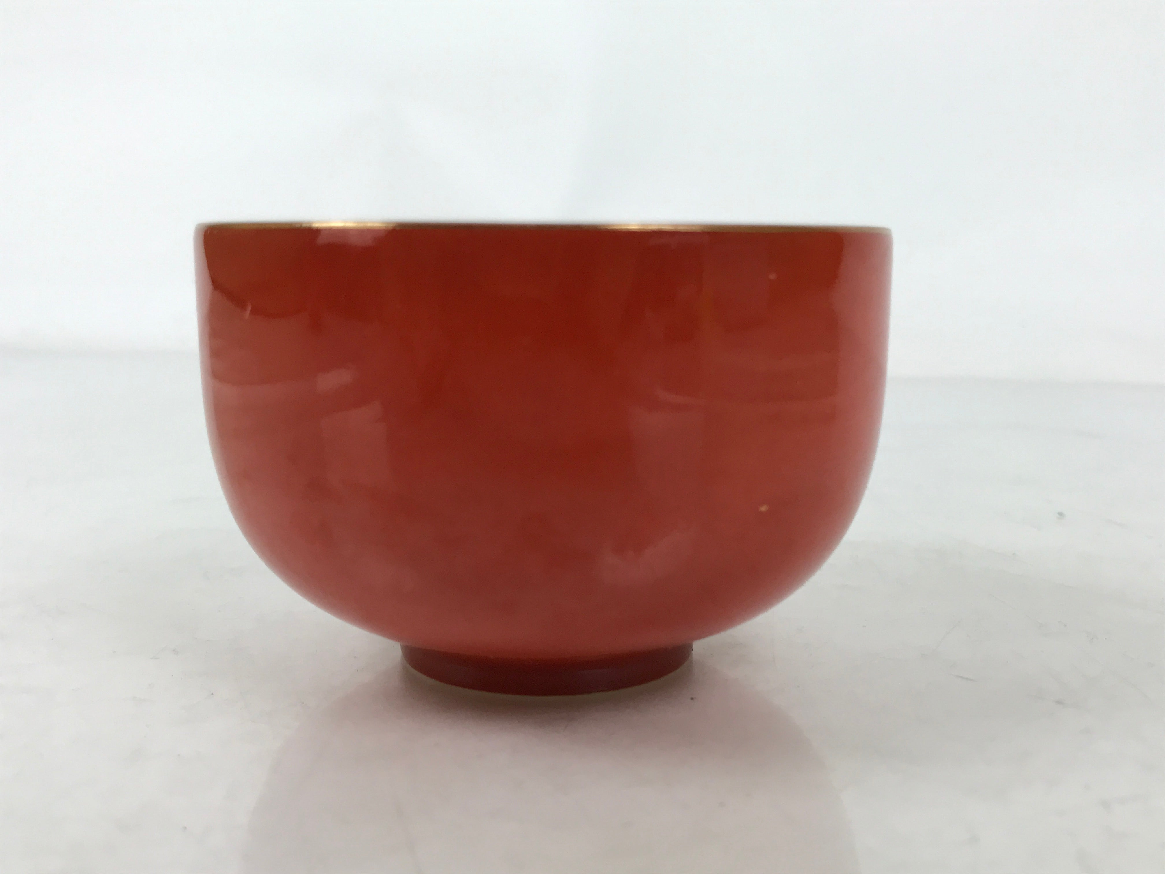Japanese Porcelain Teacup Vtg Plain Color Red White Sencha Yunomi TC583