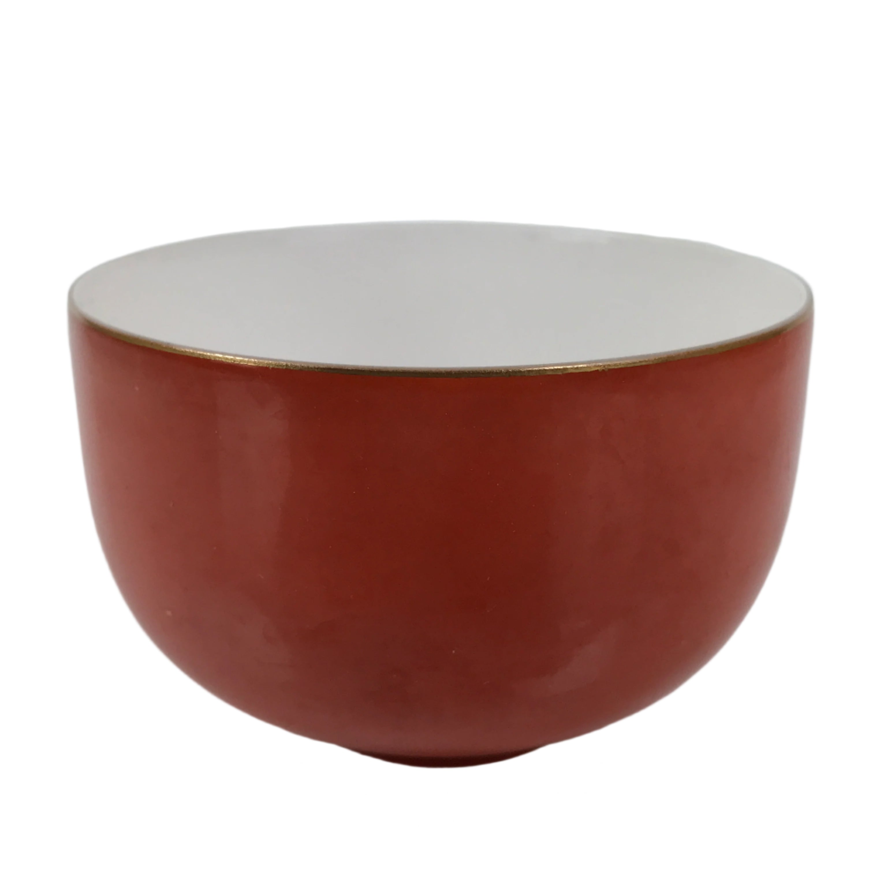 Japanese Porcelain Teacup Vtg Plain Color Red White Sencha Yunomi TC583