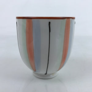 Japanese Porcelain Teacup Vtg Red Green Blue Black Stripes Sencha Yunomi TC461