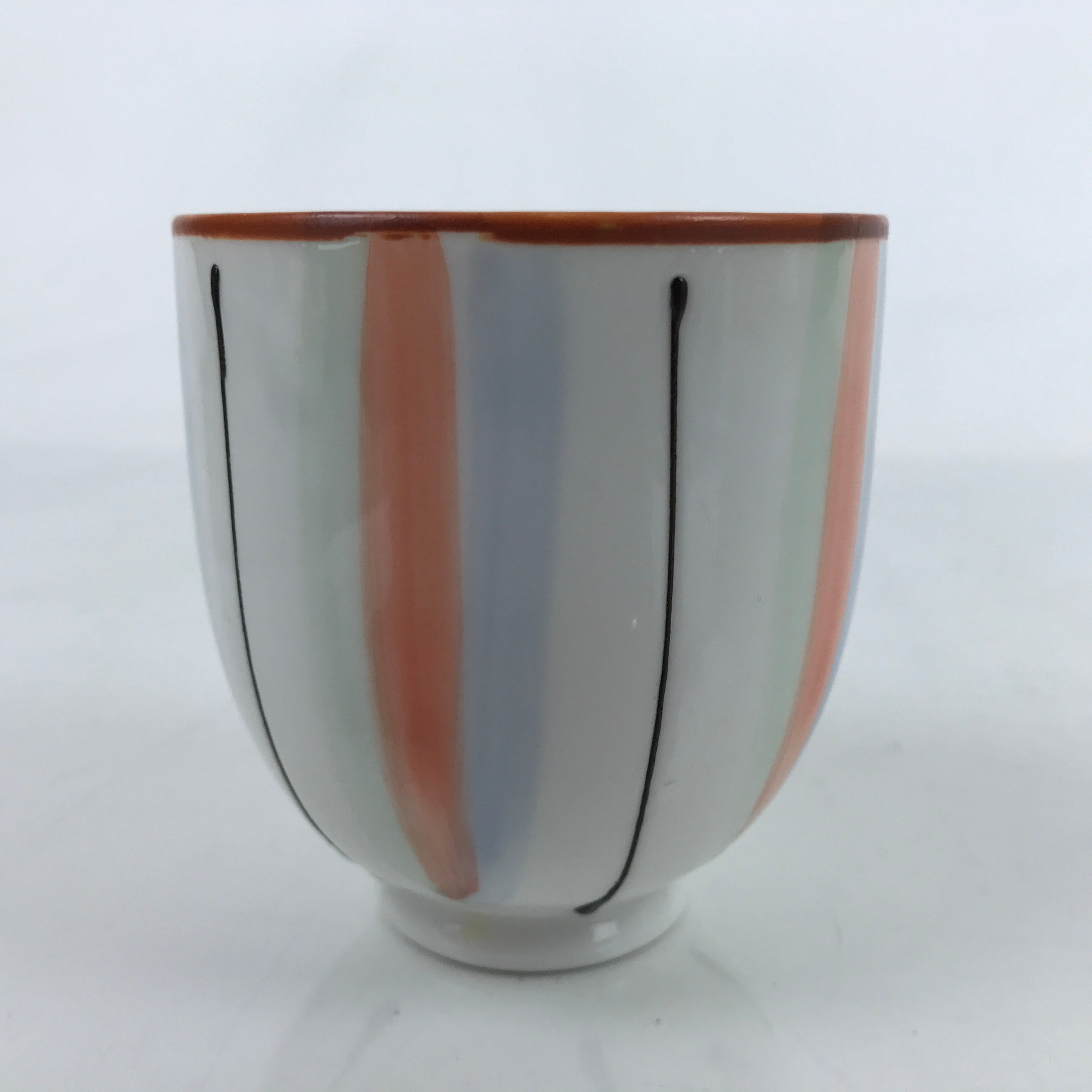 Japanese Porcelain Teacup Vtg Red Green Blue Black Stripes Sencha Yunomi TC461