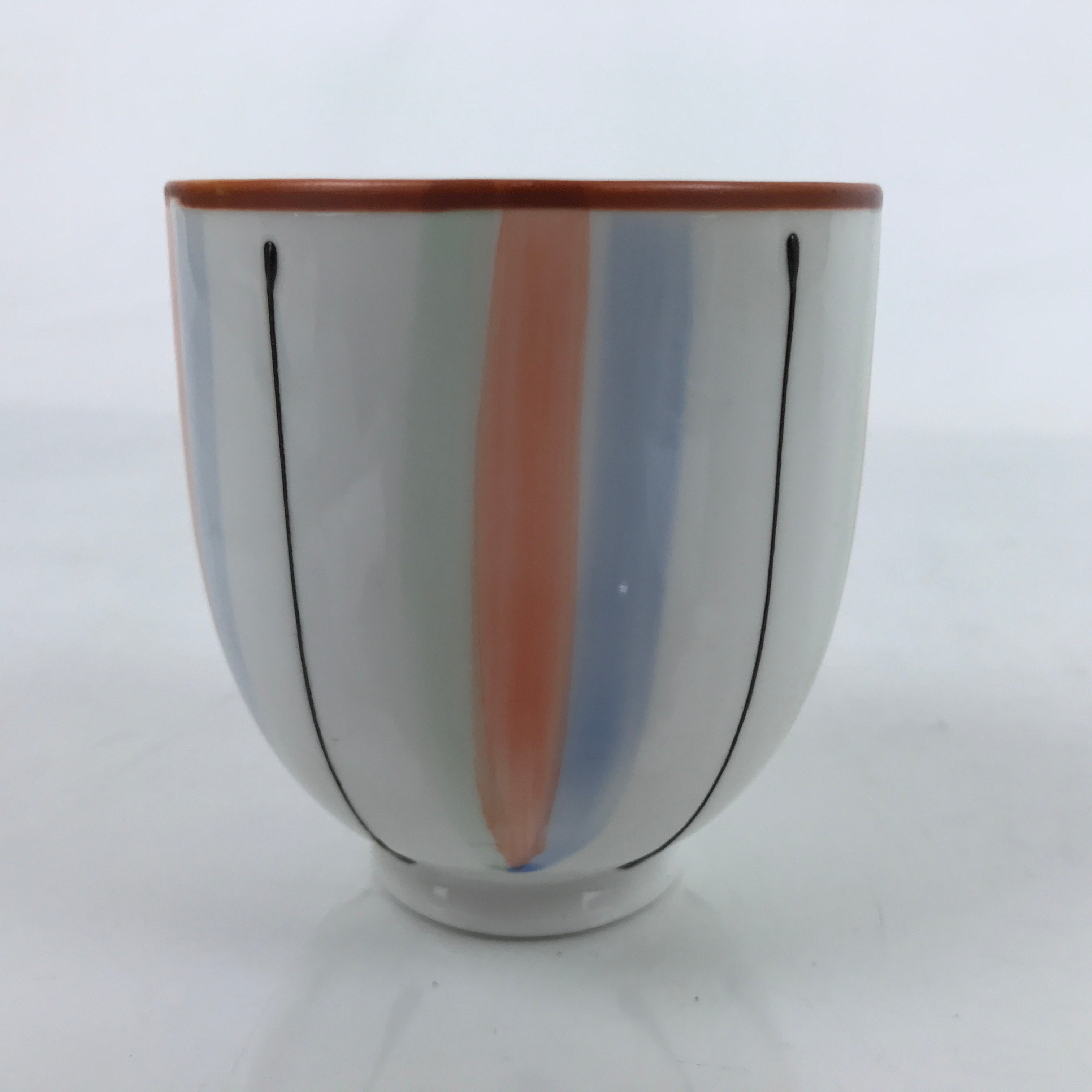 Japanese Porcelain Teacup Vtg Red Green Blue Black Stripes Sencha Yunomi TC461