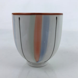 Japanese Porcelain Teacup Vtg Red Green Blue Black Stripes Sencha Yunomi TC461