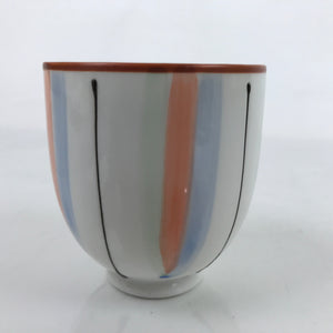 Japanese Porcelain Teacup Vtg Red Green Blue Black Stripes Sencha Yunomi TC461