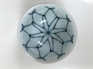 Japanese Porcelain Teacup Vtg Red White Blue Ami Net Design