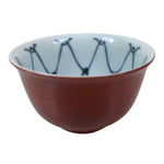 Japanese Porcelain Teacup Vtg Red White Blue Ami Net Design Sencha Yunomi TC593