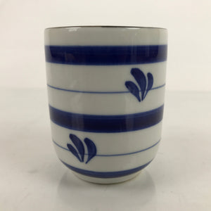 Japanese Porcelain Teacup Vtg Sometsuke White Blue Lines Pattern Yunomi TC481