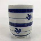 Japanese Porcelain Teacup Vtg Sometsuke White Blue Lines Pattern Yunomi TC481