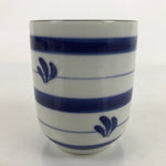 Japanese Porcelain Teacup Vtg Sometsuke White Blue Lines Pattern Yunomi TC481