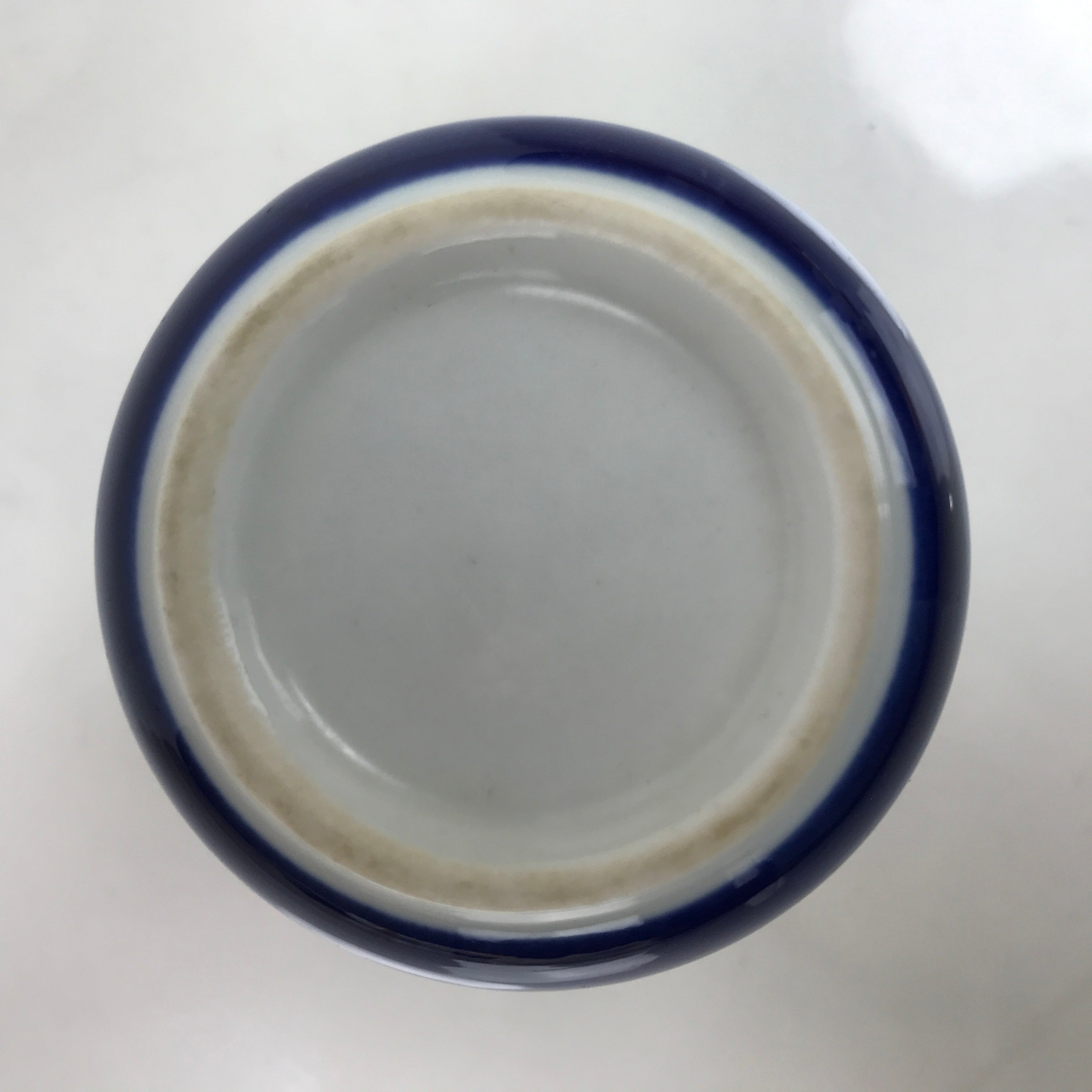 Japanese Porcelain Teacup Vtg Sometsuke White Blue Lines Pattern Yunomi TC481