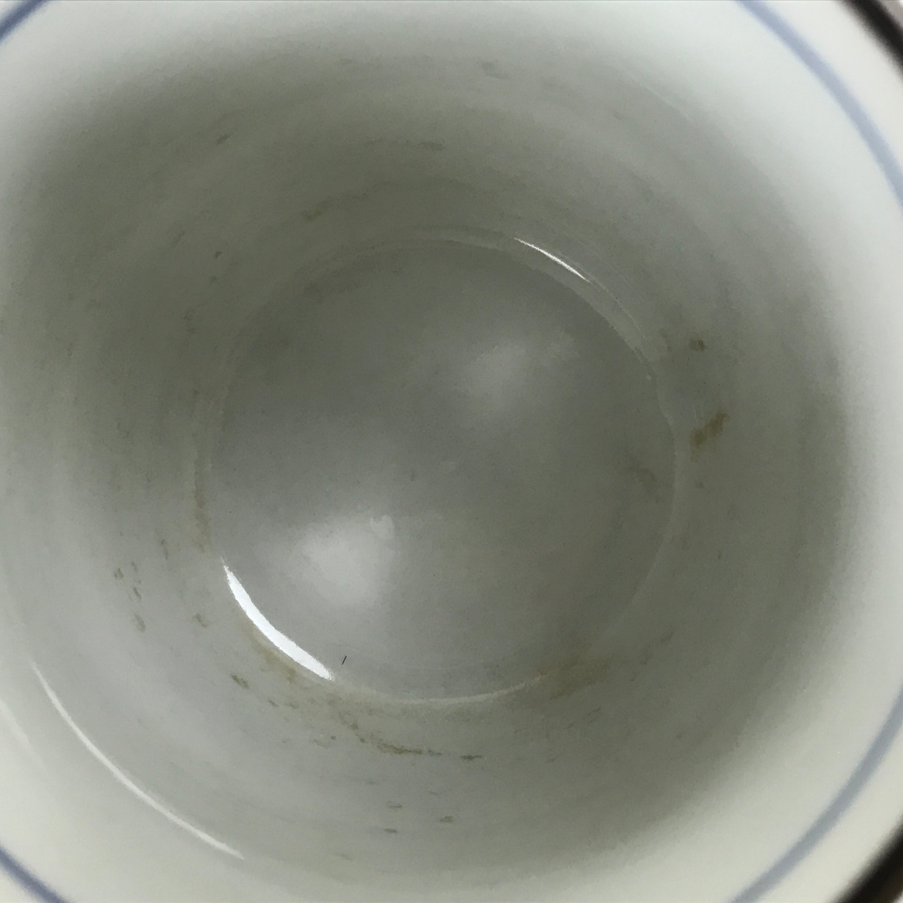 Japanese Porcelain Teacup Vtg Sometsuke White Blue Lines Pattern Yunomi TC481