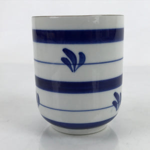 Japanese Porcelain Teacup Vtg Sometsuke White Blue Lines Pattern Yunomi TC482