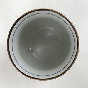 Japanese Porcelain Teacup Vtg Sometsuke White Blue Lines Pattern Yunomi TC482