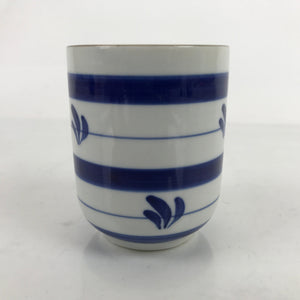 Japanese Porcelain Teacup Vtg Sometsuke White Blue Lines Pattern Yunomi TC483