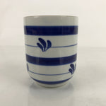 Japanese Porcelain Teacup Vtg Sometsuke White Blue Lines Pattern Yunomi TC483