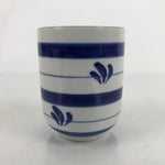 Japanese Porcelain Teacup Vtg Sometsuke White Blue Lines Pattern Yunomi TC483