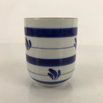 Japanese Porcelain Teacup Vtg Sometsuke White Blue Lines Pattern Yunomi TC483