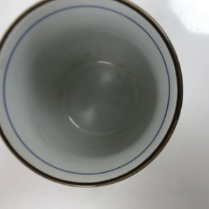 Japanese Porcelain Teacup Vtg Sometsuke White Blue Lines Pattern Yunomi TC483