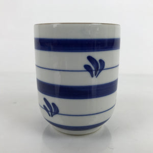 Japanese Porcelain Teacup Vtg Sometsuke White Blue Lines Pattern Yunomi TC484