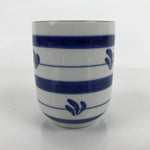 Japanese Porcelain Teacup Vtg Sometsuke White Blue Lines Pattern Yunomi TC484