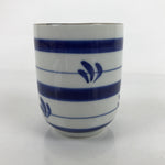 Japanese Porcelain Teacup Vtg Sometsuke White Blue Lines Pattern Yunomi TC484