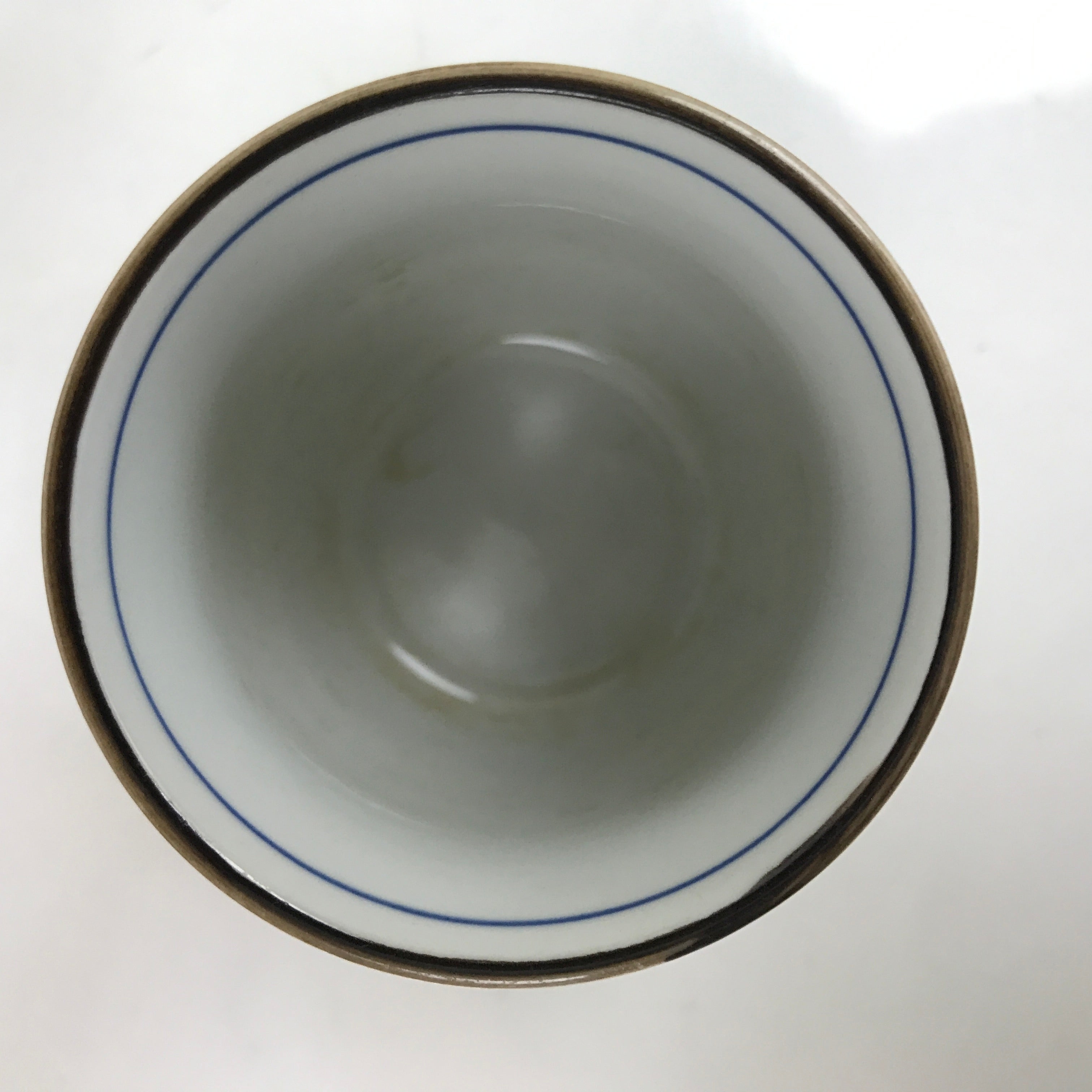 Japanese Porcelain Teacup Vtg Sometsuke White Blue Lines Pattern Yunomi TC484