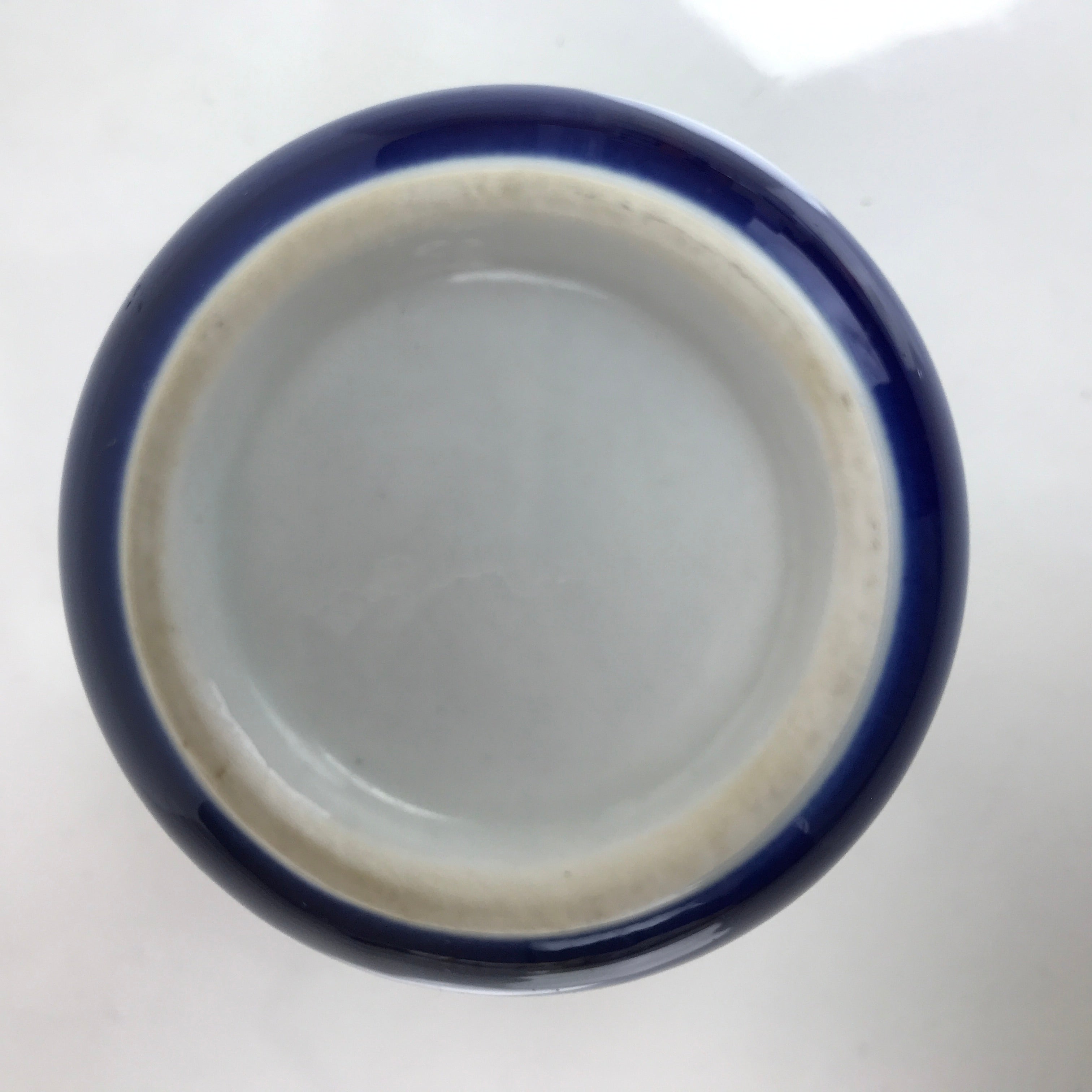 Japanese Porcelain Teacup Vtg Sometsuke White Blue Lines Pattern Yunomi TC484