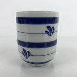 Japanese Porcelain Teacup Vtg Sometsuke White Blue Lines Pattern Yunomi TC485