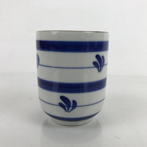 Japanese Porcelain Teacup Vtg Sometsuke White Blue Lines Pattern Yunomi TC485