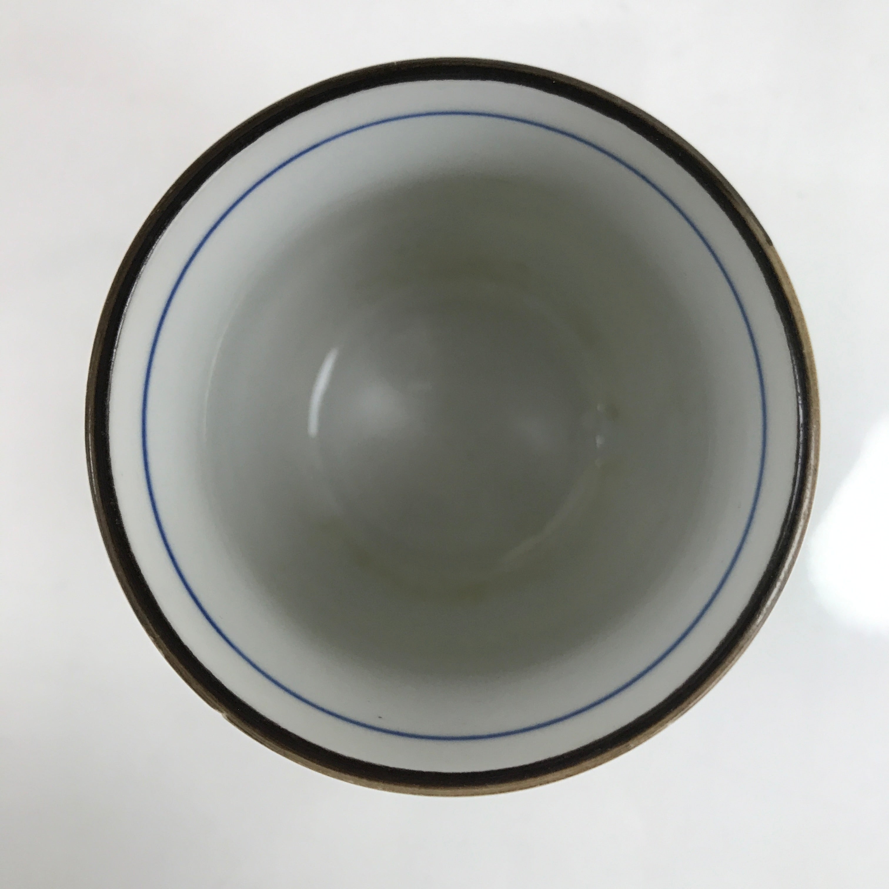 Japanese Porcelain Teacup Vtg Sometsuke White Blue Lines Pattern Yunomi TC485