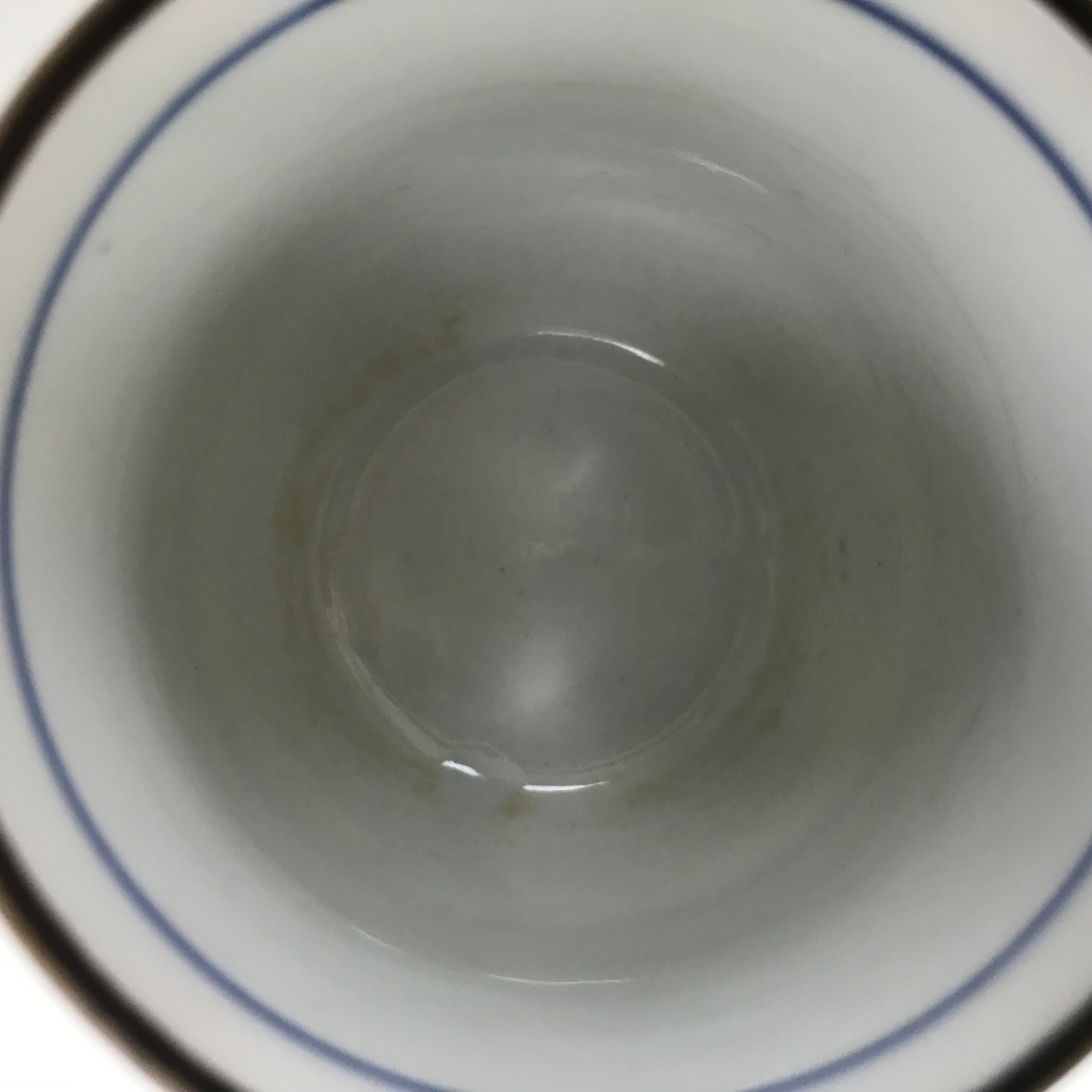 Japanese Porcelain Teacup Vtg Sometsuke White Blue Lines Pattern Yunomi TC485