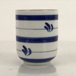 Japanese Porcelain Teacup Vtg Sometsuke White Blue Lines Pattern Yunomi TC486