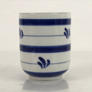 Japanese Porcelain Teacup Vtg Sometsuke White Blue Lines Pattern Yunomi TC486