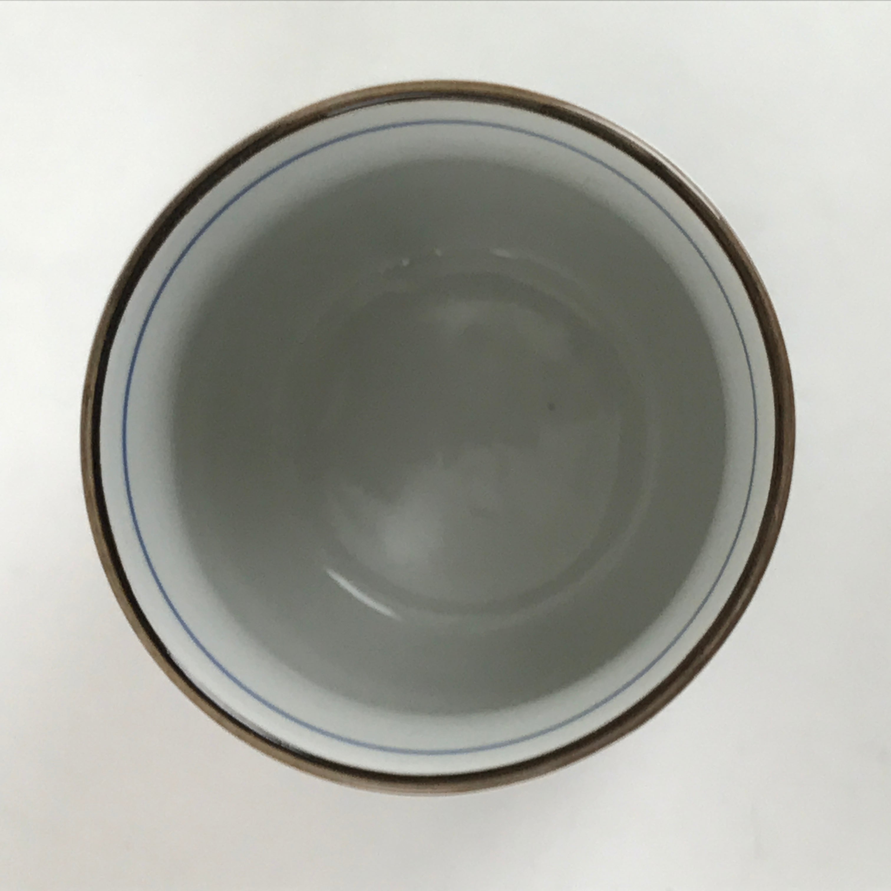 Japanese Porcelain Teacup Vtg Sometsuke White Blue Lines Pattern Yunomi TC486