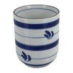 Japanese Porcelain Teacup Vtg Sometsuke White Blue Lines Pattern Yunomi TC486