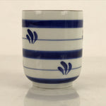 Japanese Porcelain Teacup Vtg Sometsuke White Blue Lines Pattern Yunomi TC487