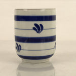 Japanese Porcelain Teacup Vtg Sometsuke White Blue Lines Pattern Yunomi TC487