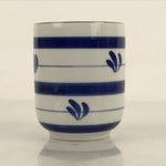 Japanese Porcelain Teacup Vtg Sometsuke White Blue Lines Pattern Yunomi TC487