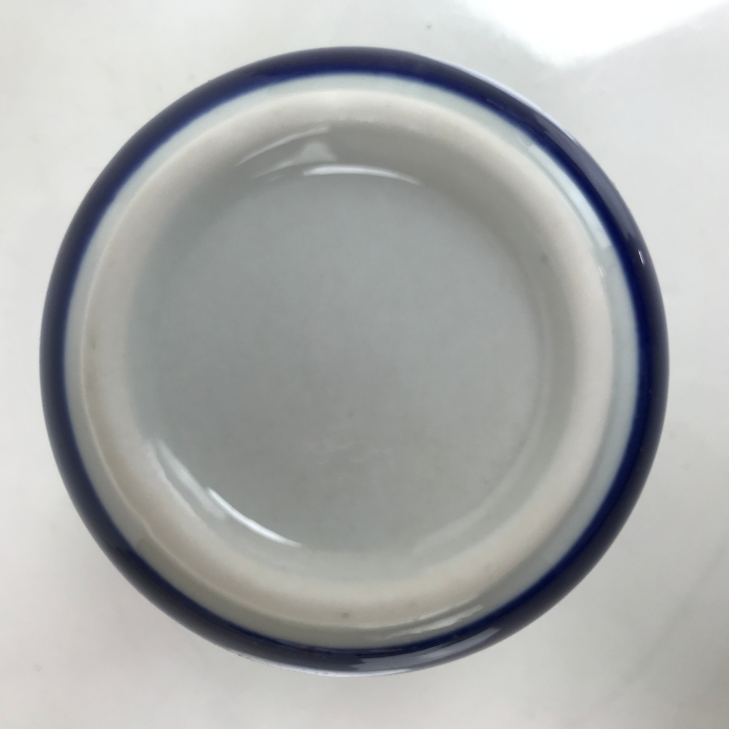 Japanese Porcelain Teacup Vtg Sometsuke White Blue Lines Pattern Yunomi TC487