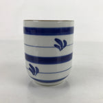 Japanese Porcelain Teacup Vtg Sometsuke White Blue Lines Pattern Yunomi TC488