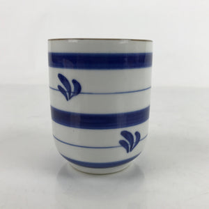 Japanese Porcelain Teacup Vtg Sometsuke White Blue Lines Pattern Yunomi TC488