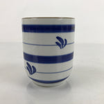 Japanese Porcelain Teacup Vtg Sometsuke White Blue Lines Pattern Yunomi TC488