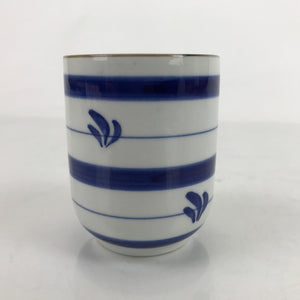 Japanese Porcelain Teacup Vtg Sometsuke White Blue Lines Pattern Yunomi TC488