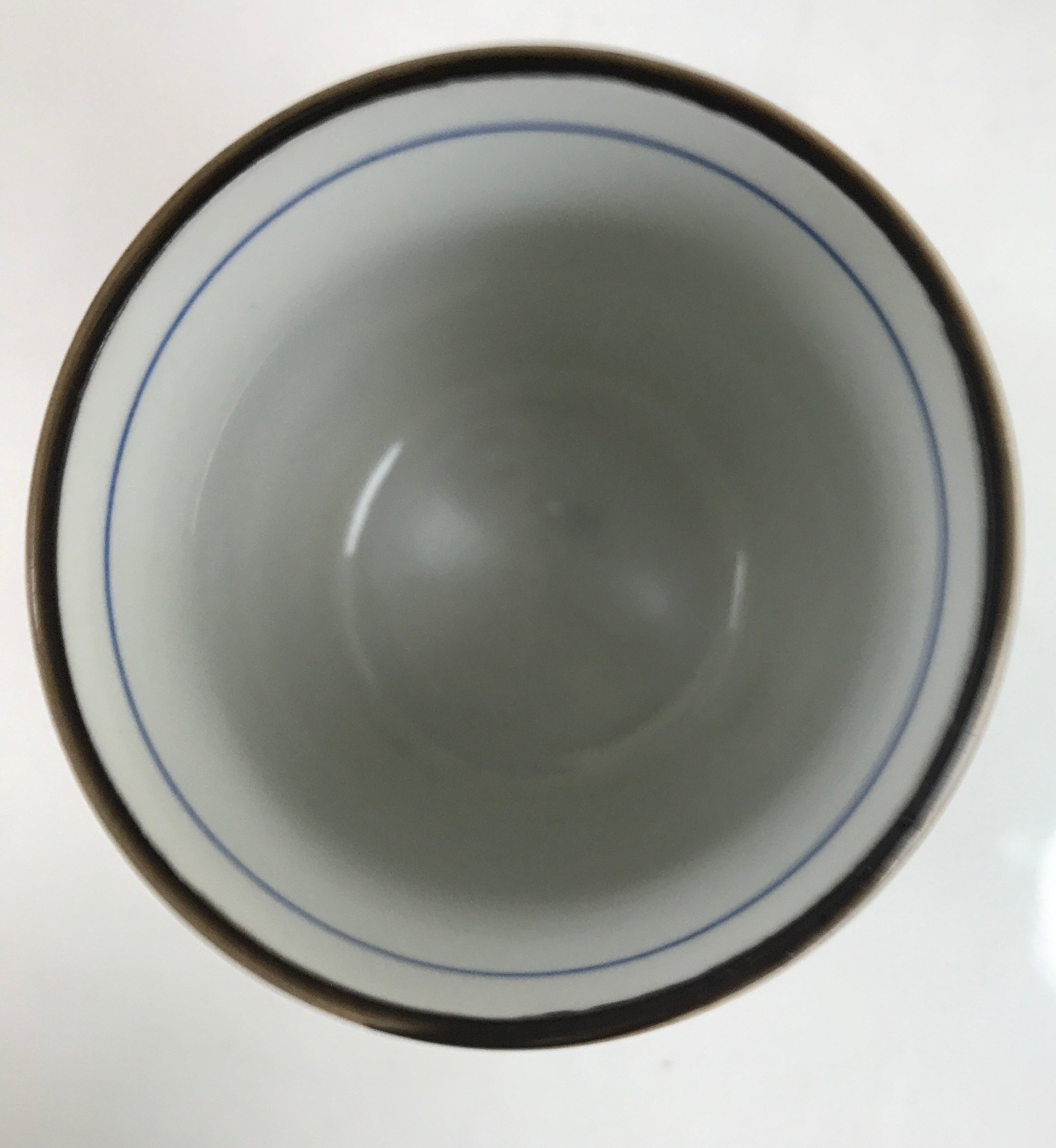 Japanese Porcelain Teacup Vtg Sometsuke White Blue Lines Pattern Yunomi TC488