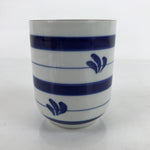 Japanese Porcelain Teacup Vtg Sometsuke White Blue Lines Pattern Yunomi TC489