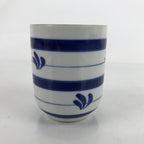 Japanese Porcelain Teacup Vtg Sometsuke White Blue Lines Pattern Yunomi TC489