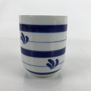 Japanese Porcelain Teacup Vtg Sometsuke White Blue Lines Pattern Yunomi TC489