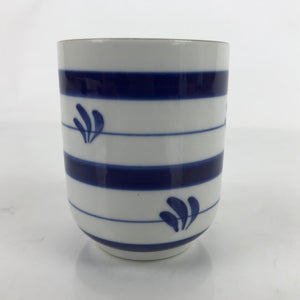 Japanese Porcelain Teacup Vtg Sometsuke White Blue Lines Pattern Yunomi TC489