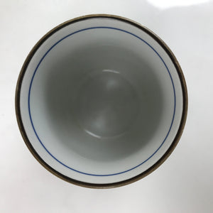 Japanese Porcelain Teacup Vtg Sometsuke White Blue Lines Pattern Yunomi TC489