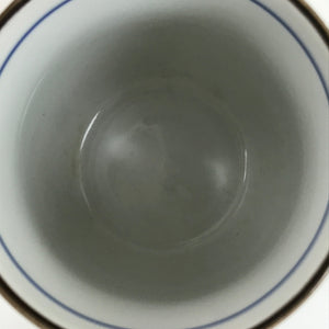 Japanese Porcelain Teacup Vtg Sometsuke White Blue Lines Pattern Yunomi TC489